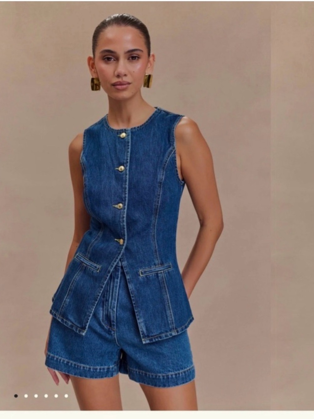 Meshki Sleeveless Blue Denim Button Front Top